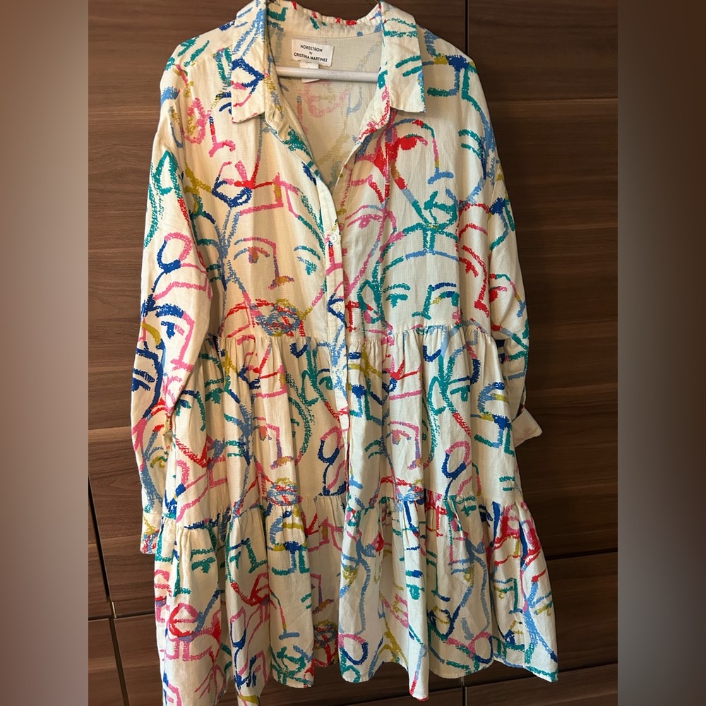 Abstract Multicolor Scribble Face Print Tiered Sh… - image 2